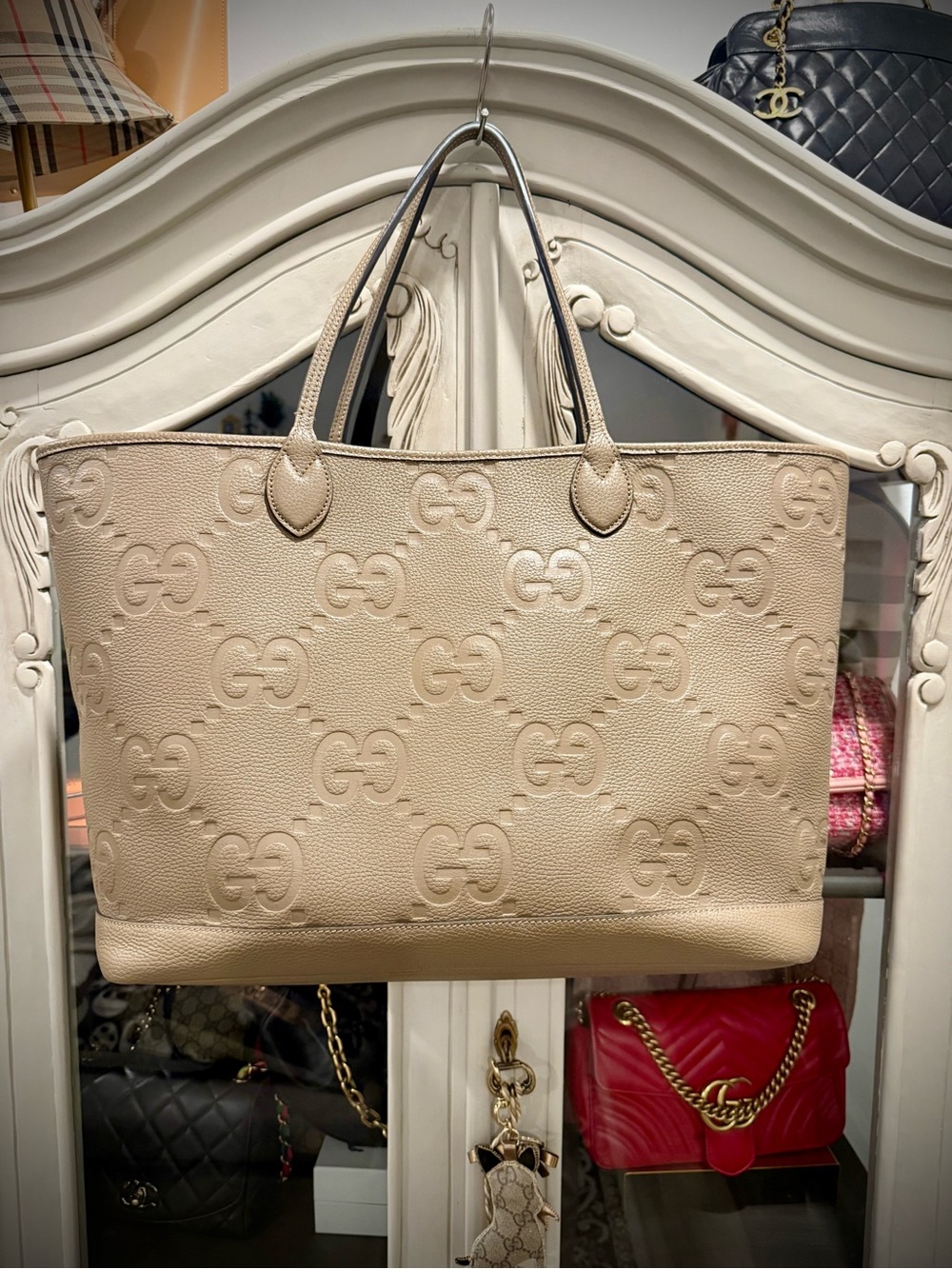 Gucci Taupe Jumbo Monogram Calfskin
Large Shopper Tote